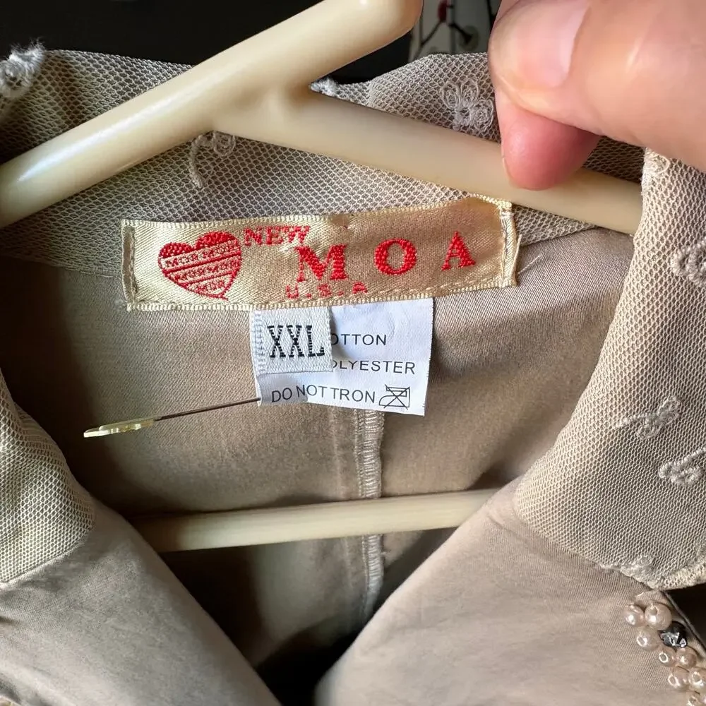 New MOA Lace Pearl Embellished Blazer Jacket Beige XXL